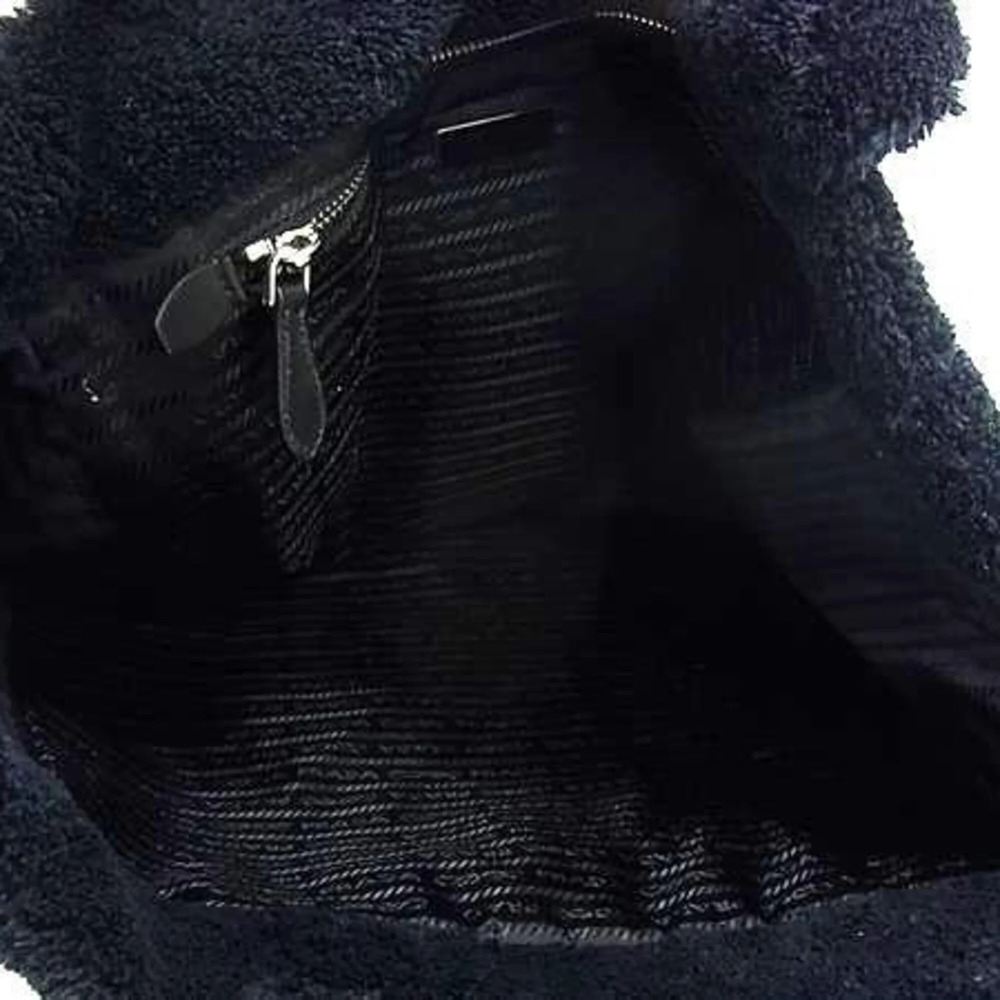 PRADA Prada Handbag Terry Tote Bag 1BG130 Black Pile Women's Triangle Plate - Picture 5 of 6